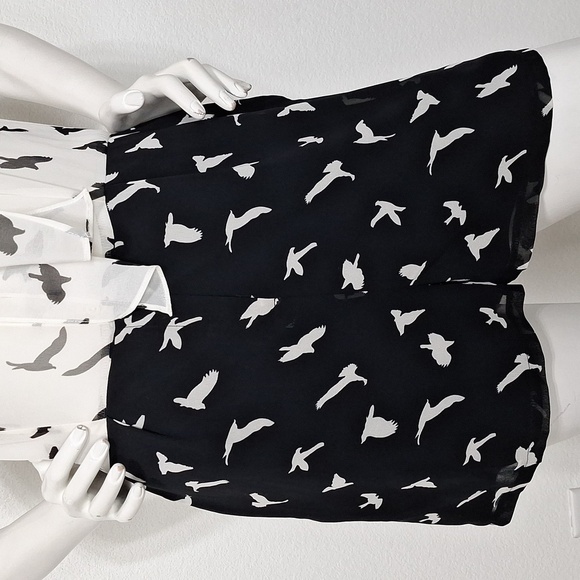 Sweet Rain Black White Bird Novelty Print Pockets Tie Neck Summer Romper Size M - Picture 3 of 13